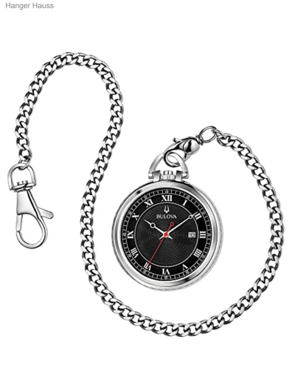 Classic Pocket Watch Quartz Stainless Steel Black Dial Detachable Chain